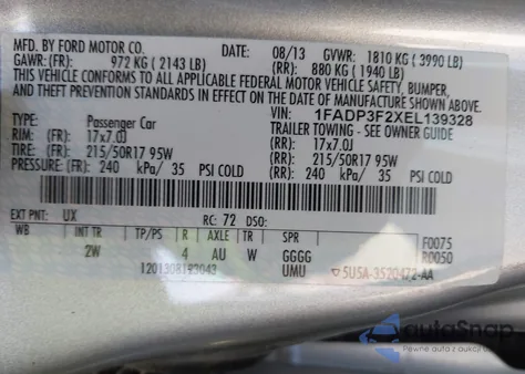 2014 Ford Focus Se из США, поврежденный, VIN 1FADP3F2XEL139328